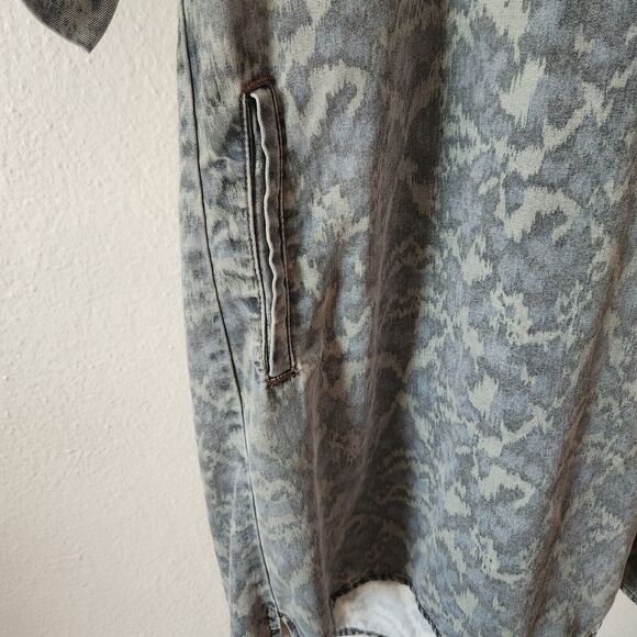 Anthro Cloth & Stone Camo Ikat Chambray Tunic Shirt Dress Tencel Roll Tab XS - Picture 6 of 9